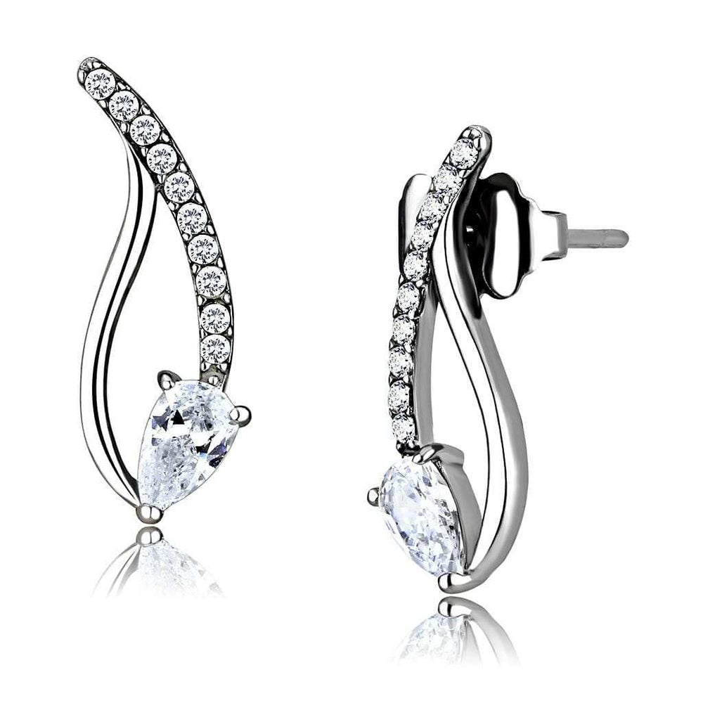 DA185 - High polished (no plating) Stainless Steel Earrings with AAA Grade CZ in Clear - Alamode - Flyclothing LLC