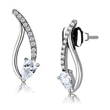 DA185 - High polished (no plating) Stainless Steel Earrings with AAA Grade CZ in Clear - Alamode - Flyclothing LLC