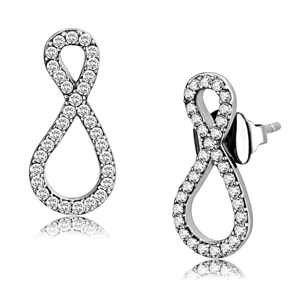 DA186 - High polished (no plating) Stainless Steel Earrings with AAA Grade CZ in Clear - Alamode - Flyclothing LLC