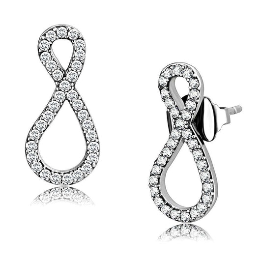 DA186 - High polished (no plating) Stainless Steel Earrings with AAA Grade CZ in Clear - Alamode - Flyclothing LLC