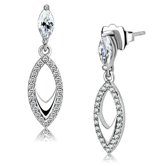 DA189 - High polished (no plating) Stainless Steel Earrings with AAA Grade CZ in Clear - Alamode - Flyclothing LLC