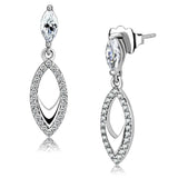 DA189 - High polished (no plating) Stainless Steel Earrings with AAA Grade CZ in Clear - Alamode - Flyclothing LLC