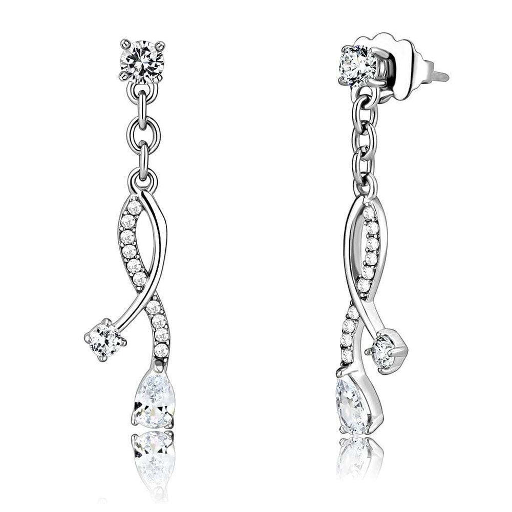 DA190 - High polished (no plating) Stainless Steel Earrings with AAA Grade CZ in Clear - Alamode - Flyclothing LLC