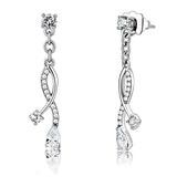 DA190 - High polished (no plating) Stainless Steel Earrings with AAA Grade CZ in Clear - Alamode - Flyclothing LLC