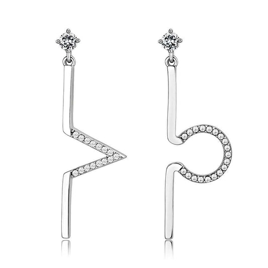 DA191 - High polished (no plating) Stainless Steel Earrings with AAA Grade CZ in Clear - Alamode - Flyclothing LLC