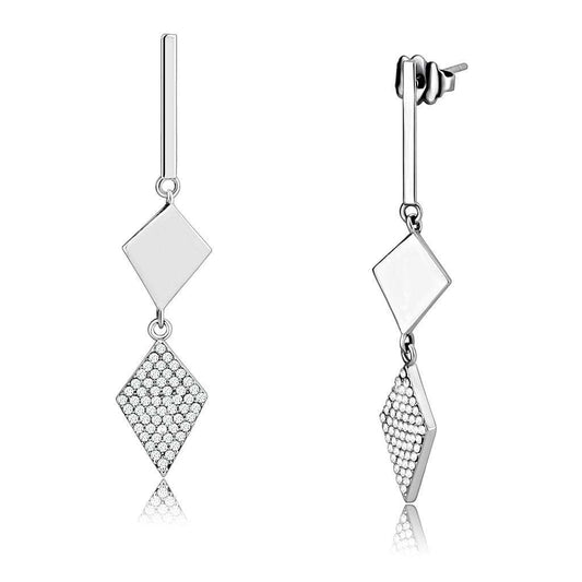 DA194 - High polished (no plating) Stainless Steel Earrings with AAA Grade CZ in Clear - Alamode - Flyclothing LLC