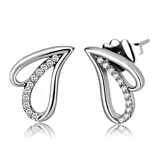 DA195 - High polished (no plating) Stainless Steel Earrings with AAA Grade CZ in Clear - Alamode - Flyclothing LLC