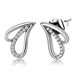 DA195 - High polished (no plating) Stainless Steel Earrings with AAA Grade CZ in Clear - Alamode - Flyclothing LLC