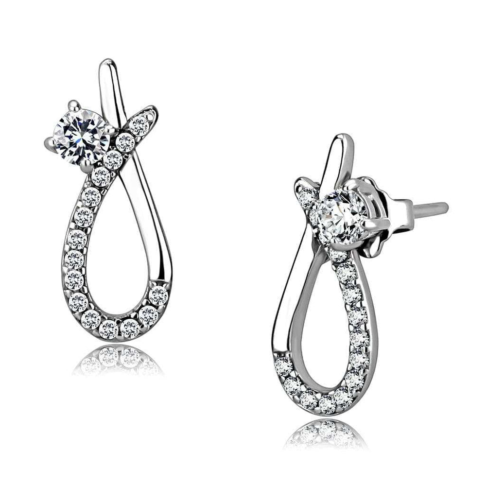 DA196 - High polished (no plating) Stainless Steel Earrings with AAA Grade CZ in Clear - Alamode - Flyclothing LLC