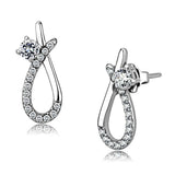 DA196 - High polished (no plating) Stainless Steel Earrings with AAA Grade CZ in Clear - Alamode - Flyclothing LLC