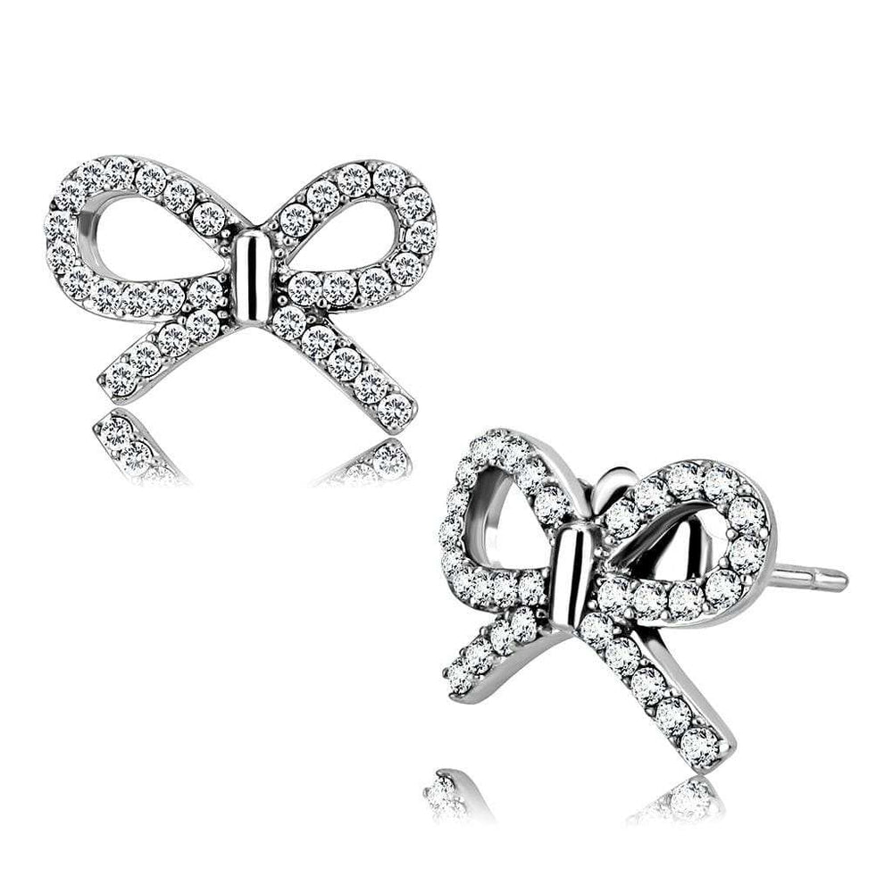 DA197 - High polished (no plating) Stainless Steel Earrings with AAA Grade CZ in Clear - Alamode - Flyclothing LLC