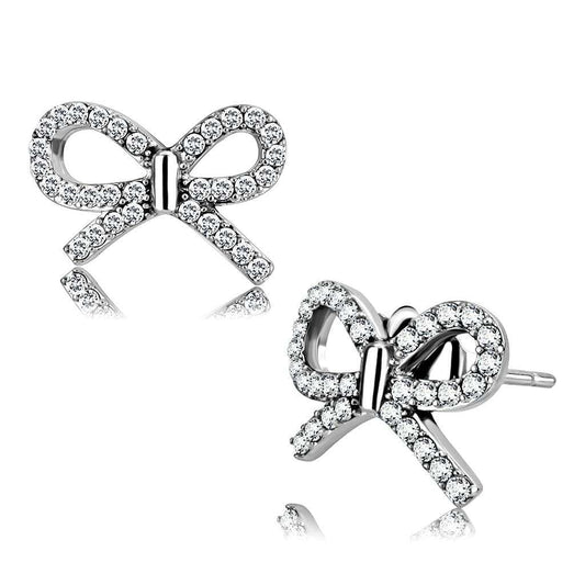 DA197 - High polished (no plating) Stainless Steel Earrings with AAA Grade CZ in Clear - Alamode - Flyclothing LLC