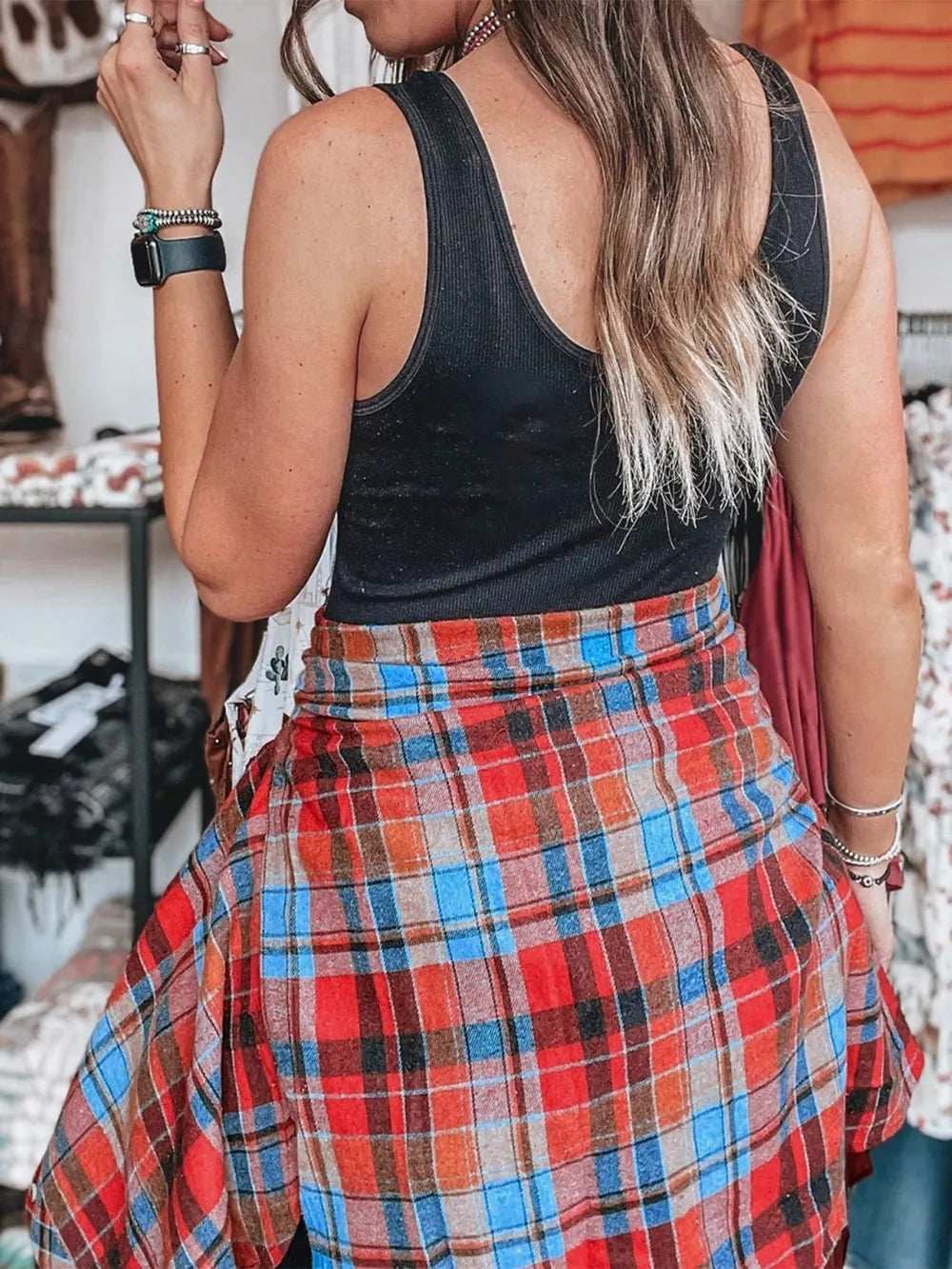 Plaid Collared Neck Long Sleeve Shirt - Trendsi - Flyclothing LLC