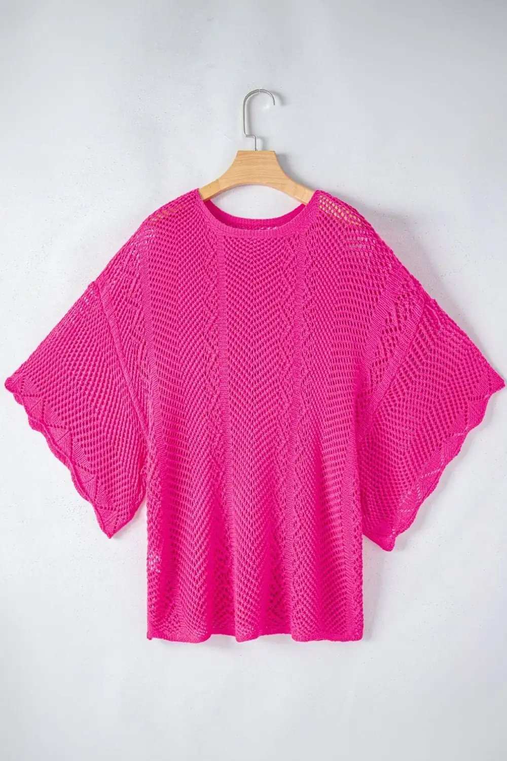Scallop Edge Half Sleeve Pointelle Knit Top - Trendsi - Flyclothing LLC