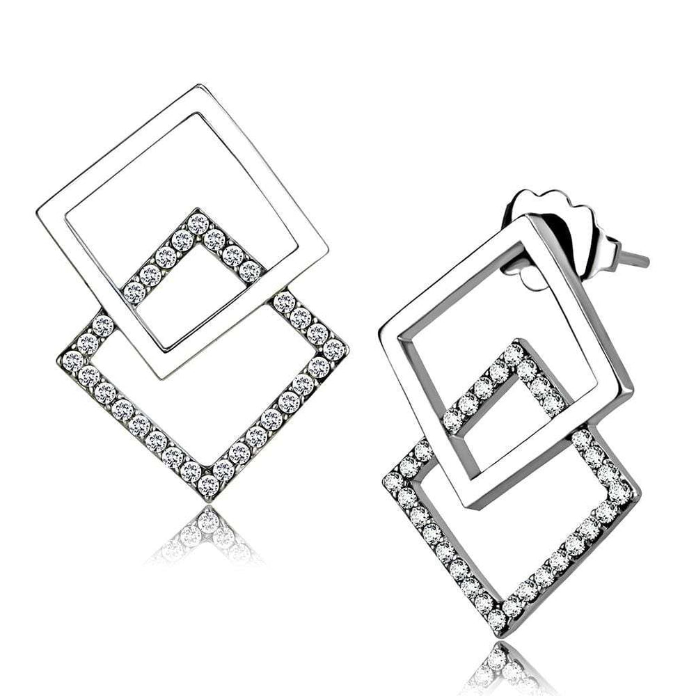DA201 - High polished (no plating) Stainless Steel Earrings with AAA Grade CZ in Clear - Alamode - Flyclothing LLC