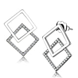 DA201 - High polished (no plating) Stainless Steel Earrings with AAA Grade CZ in Clear - Alamode - Flyclothing LLC