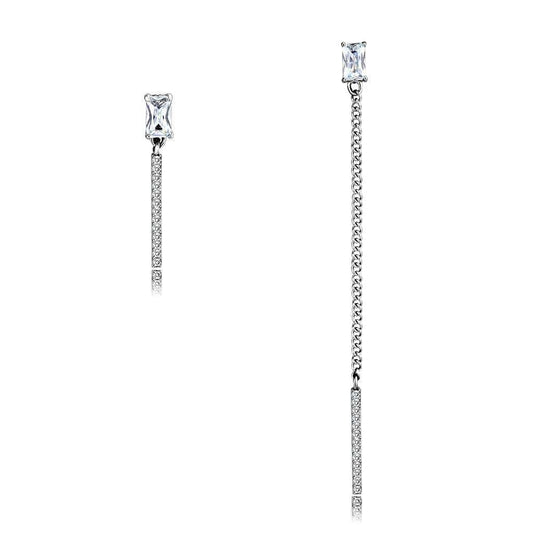 DA202 - High polished (no plating) Stainless Steel Earrings with AAA Grade CZ in Clear - Alamode - Flyclothing LLC