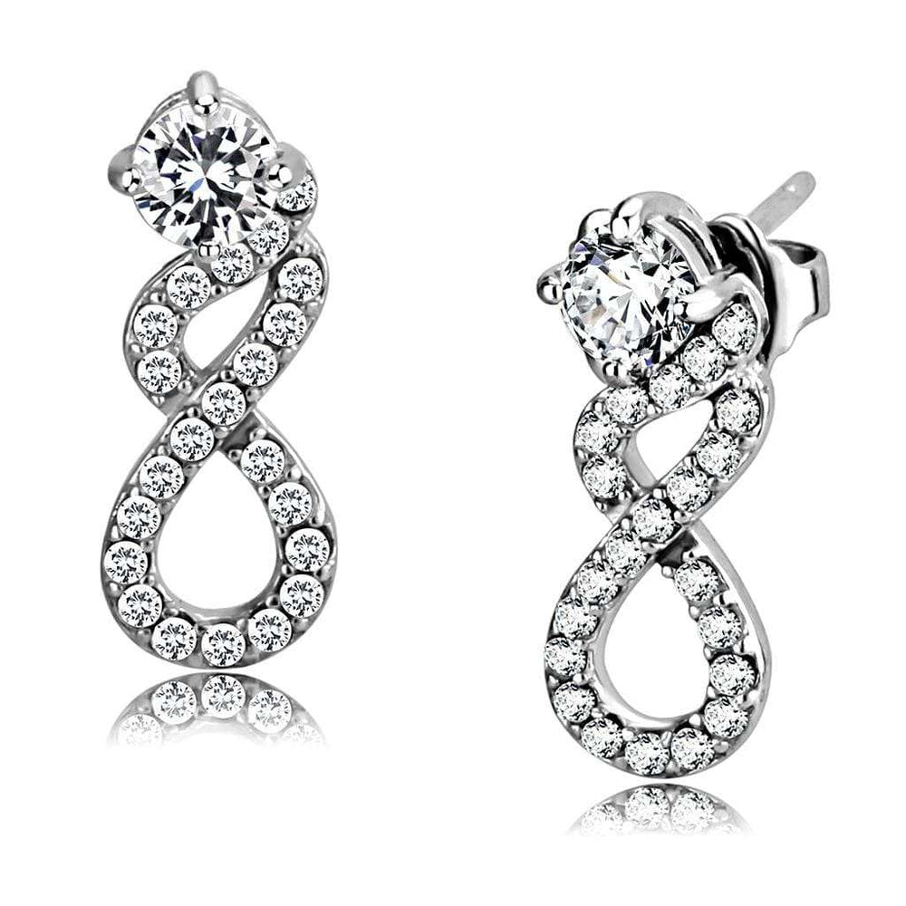 DA203 - High polished (no plating) Stainless Steel Earrings with AAA Grade CZ in Clear - Alamode - Flyclothing LLC