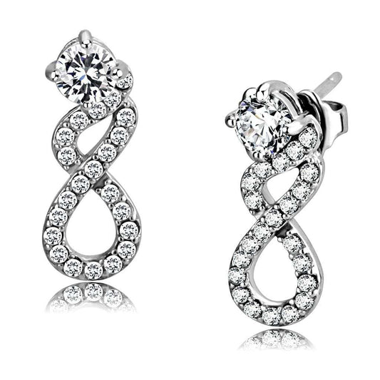 DA203 - High polished (no plating) Stainless Steel Earrings with AAA Grade CZ in Clear - Alamode - Flyclothing LLC