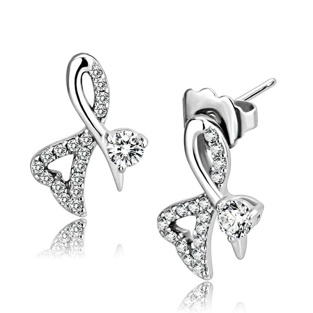 DA204 - High polished (no plating) Stainless Steel Earrings with AAA Grade CZ in Clear - Alamode - Flyclothing LLC