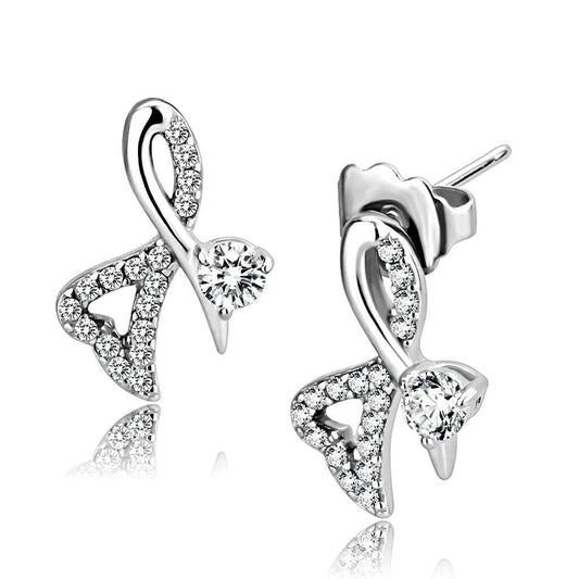 DA204 - High polished (no plating) Stainless Steel Earrings with AAA Grade CZ in Clear - Alamode - Flyclothing LLC