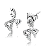 DA204 - High polished (no plating) Stainless Steel Earrings with AAA Grade CZ in Clear - Alamode - Flyclothing LLC