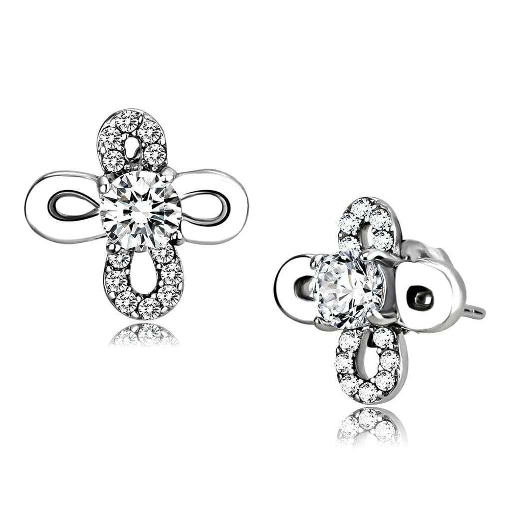 DA206 - High polished (no plating) Stainless Steel Earrings with AAA Grade CZ in Clear - Alamode - Flyclothing LLC