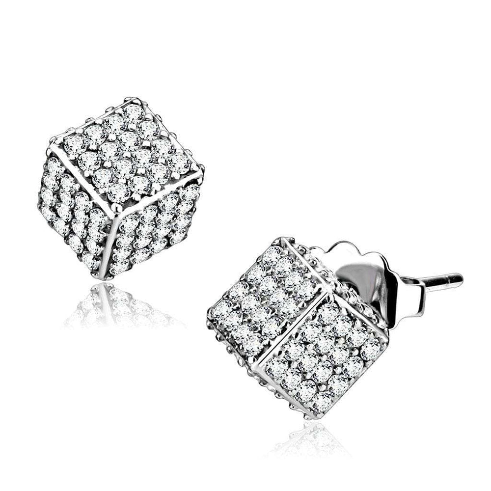 DA213 - High polished (no plating) Stainless Steel Earrings with AAA Grade CZ in Clear - Alamode - Flyclothing LLC
