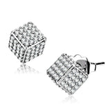 DA213 - High polished (no plating) Stainless Steel Earrings with AAA Grade CZ in Clear - Alamode - Flyclothing LLC