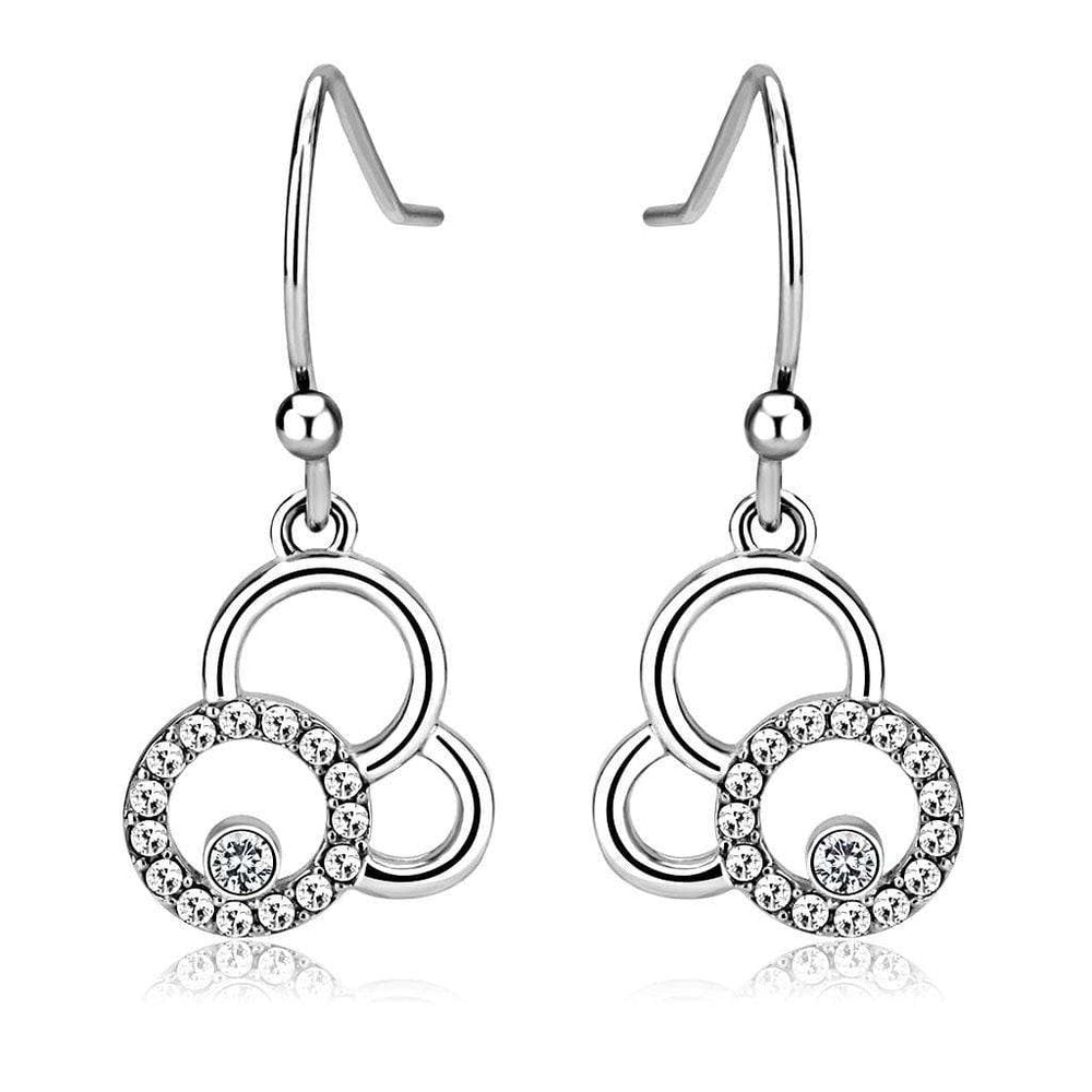 DA215 - High polished (no plating) Stainless Steel Earrings with AAA Grade CZ in Clear - Alamode - Flyclothing LLC