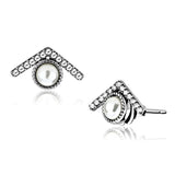 DA216 - High polished (no plating) Stainless Steel Earrings with Synthetic Pearl in White - Alamode - Flyclothing LLC