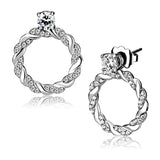DA217 - High polished (no plating) Stainless Steel Earrings with AAA Grade CZ in Clear - Alamode - Flyclothing LLC