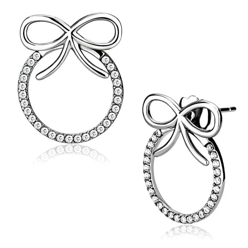 DA218 - High polished (no plating) Stainless Steel Earrings with AAA Grade CZ in Clear - Alamode - Flyclothing LLC