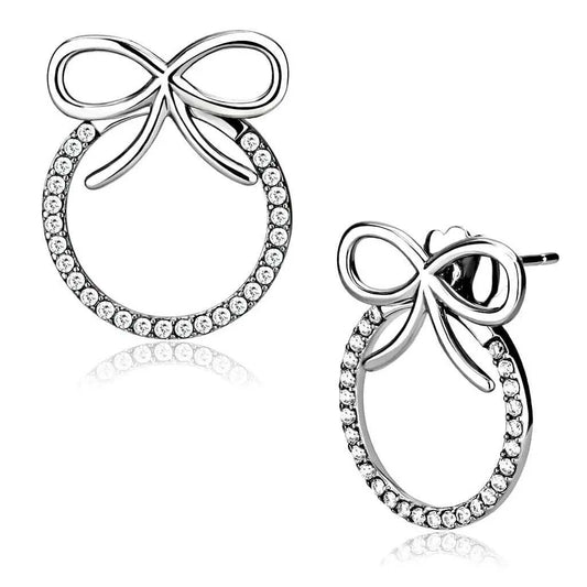 DA218 - High polished (no plating) Stainless Steel Earrings with AAA Grade CZ in Clear - Alamode - Flyclothing LLC