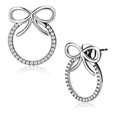 DA218 - High polished (no plating) Stainless Steel Earrings with AAA Grade CZ in Clear - Alamode - Flyclothing LLC