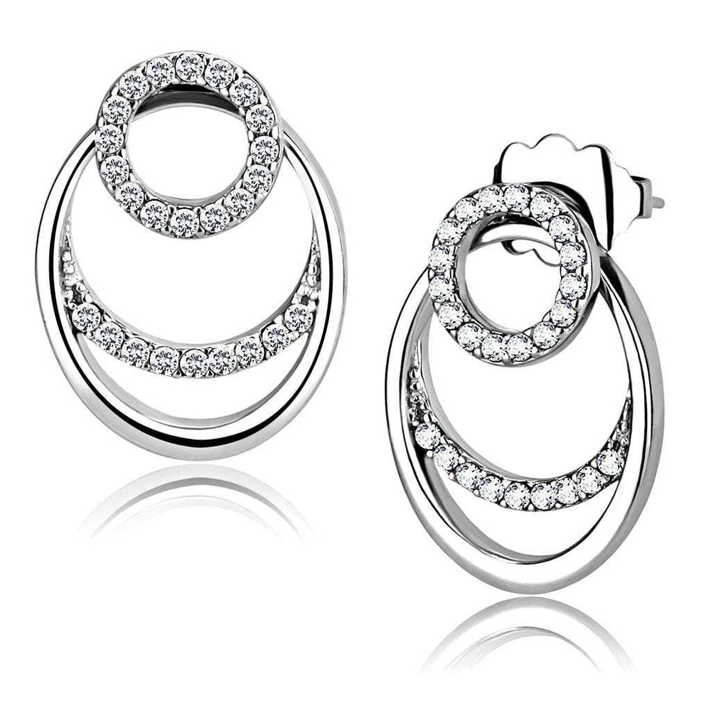 DA219 - High polished (no plating) Stainless Steel Earrings with AAA Grade CZ in Clear - Alamode - Flyclothing LLC
