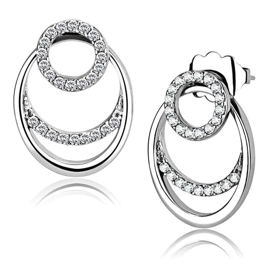 DA219 - High polished (no plating) Stainless Steel Earrings with AAA Grade CZ in Clear - Alamode - Flyclothing LLC
