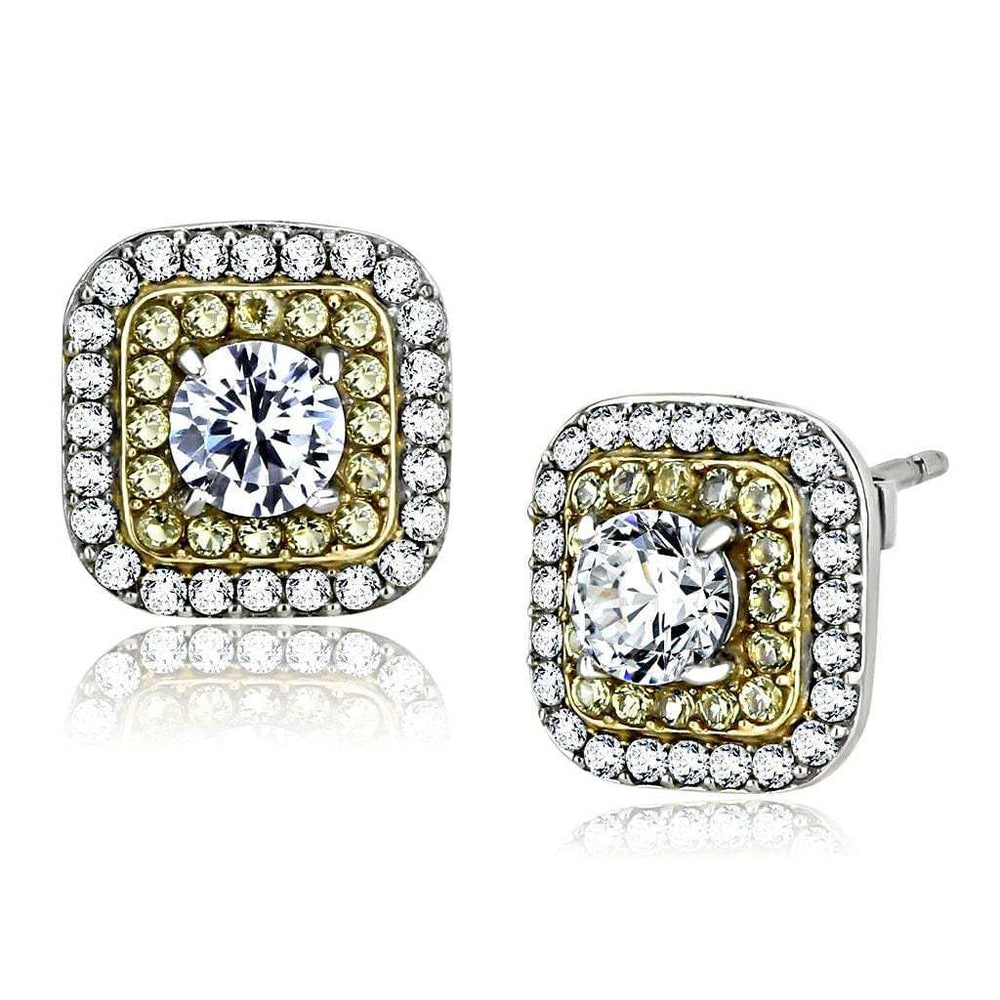 DA220 - Two-Tone IP Gold (Ion Plating) Stainless Steel Earrings with AAA Grade CZ in Clear - Alamode - Flyclothing LLC