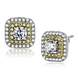 DA220 - Two-Tone IP Gold (Ion Plating) Stainless Steel Earrings with AAA Grade CZ in Clear - Alamode - Flyclothing LLC