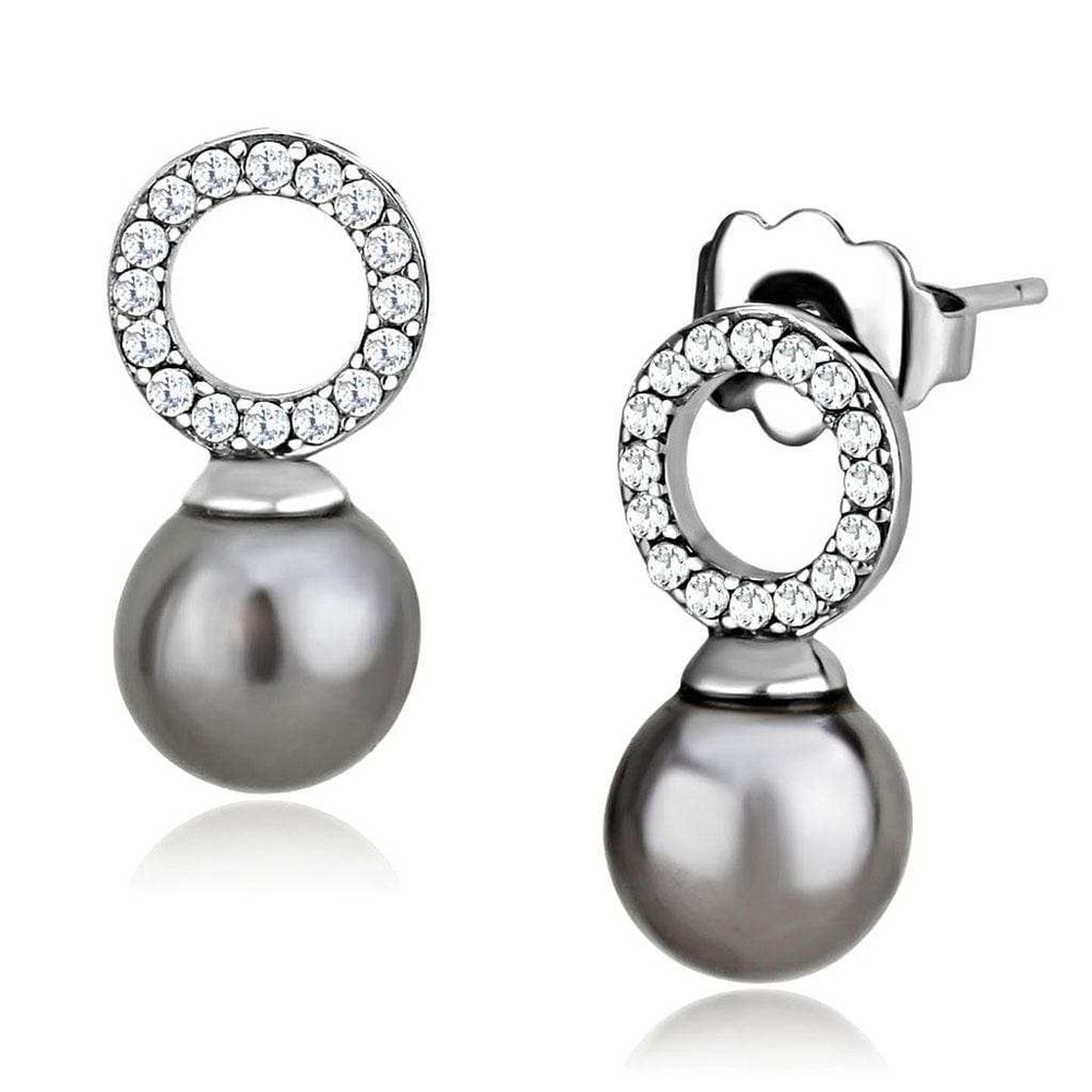 DA221 - High polished (no plating) Stainless Steel Earrings with Synthetic Pearl in Gray - Alamode - Flyclothing LLC