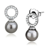 DA221 - High polished (no plating) Stainless Steel Earrings with Synthetic Pearl in Gray - Alamode - Flyclothing LLC