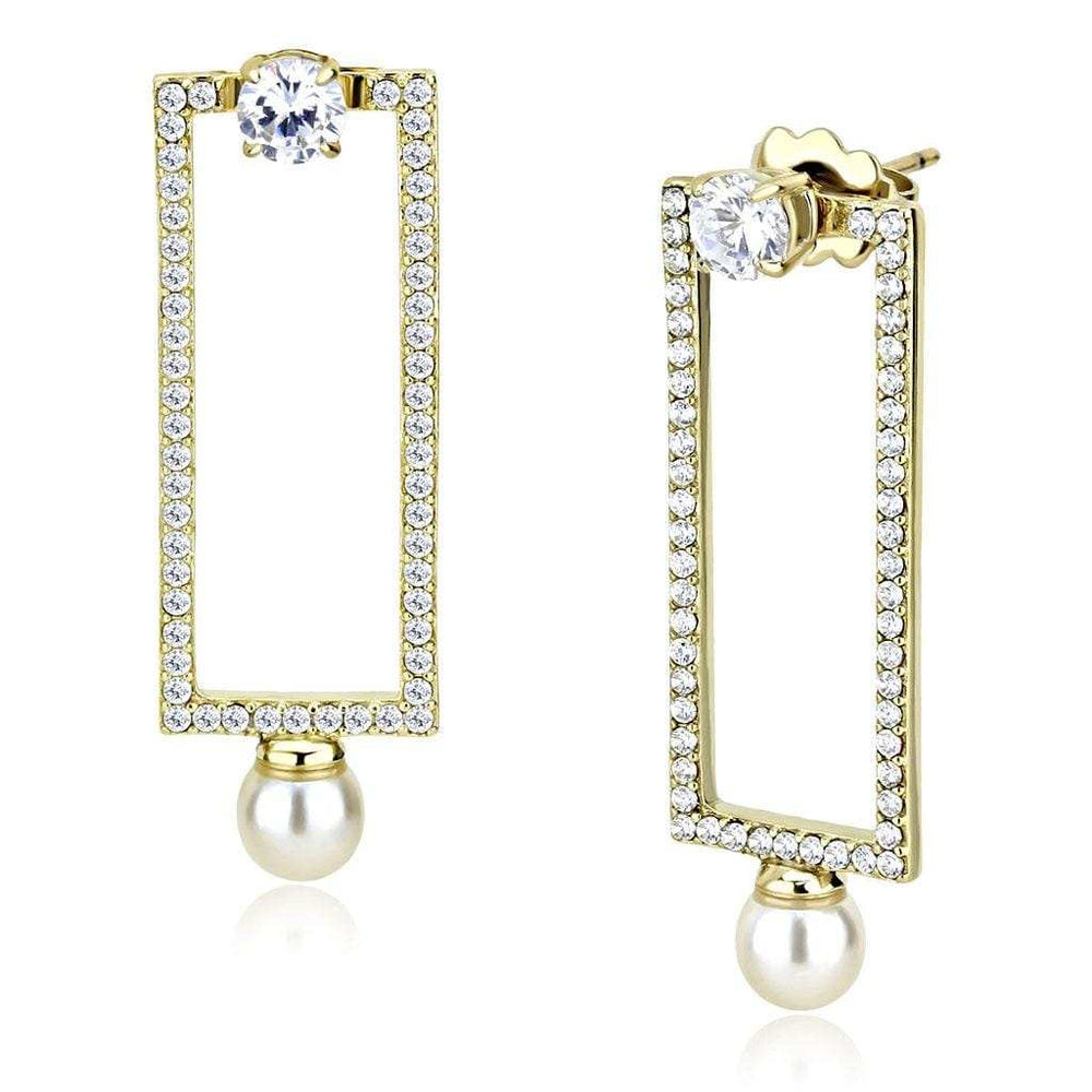 DA222 - IP Gold(Ion Plating) Stainless Steel Earrings with Synthetic Pearl in White - Alamode - Flyclothing LLC