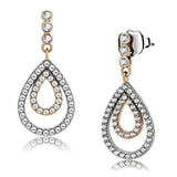 DA227 - Two-Tone IP Rose Gold Stainless Steel Earrings with AAA Grade CZ in Clear - Alamode - Flyclothing LLC