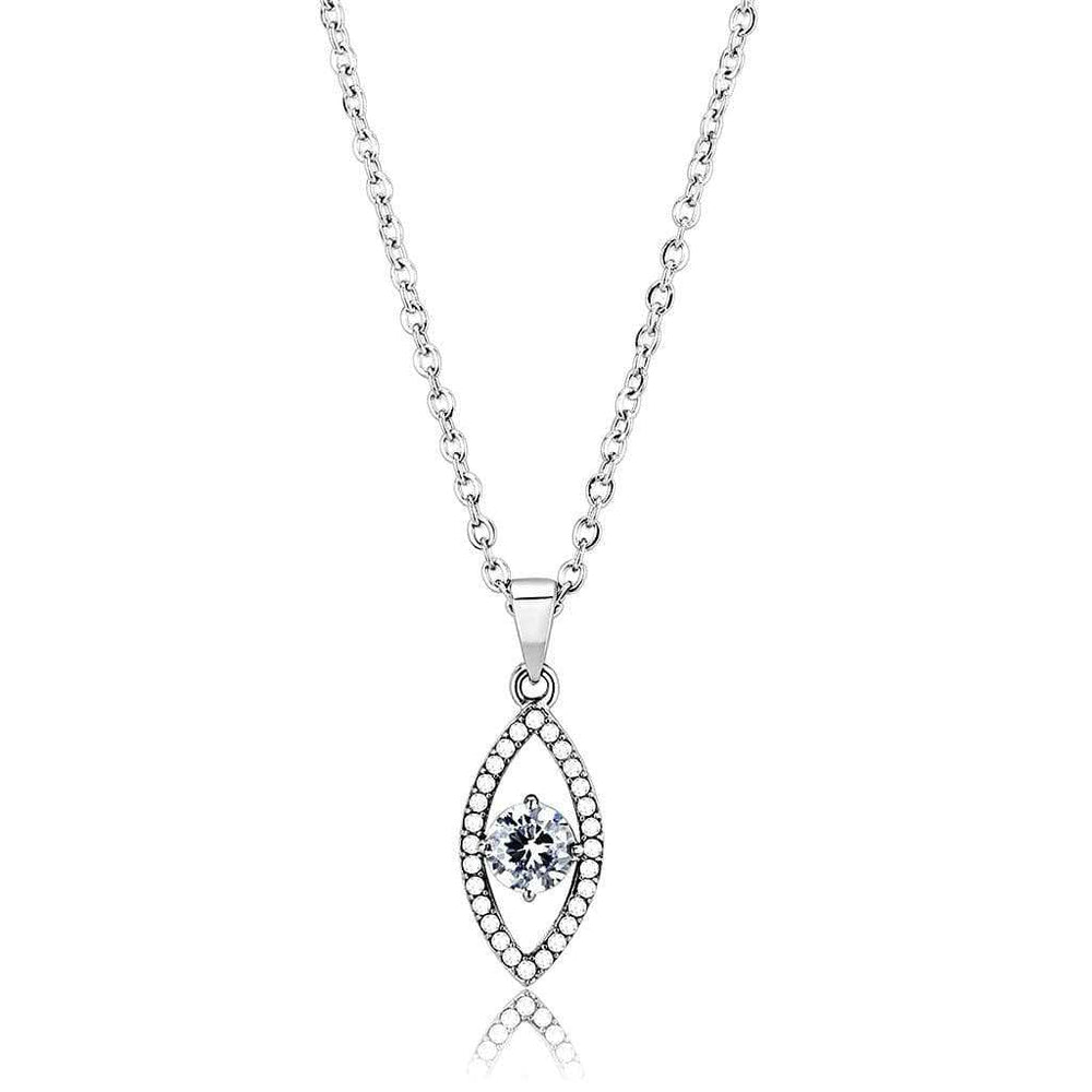 DA228 - High polished (no plating) Stainless Steel Chain Pendant with AAA Grade CZ in Clear - Alamode - Flyclothing LLC