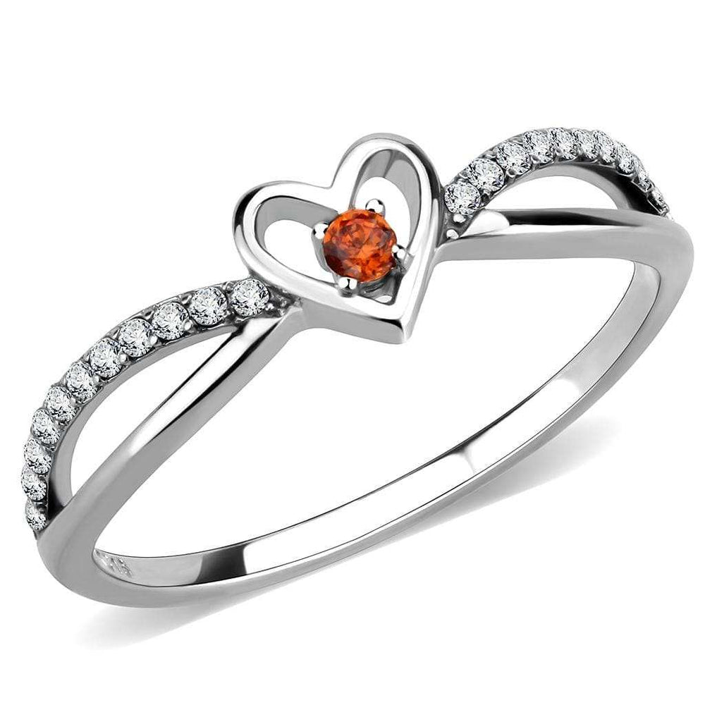 DA235 - High polished (no plating) Stainless Steel Ring with AAA Grade CZ in Orange - Alamode - Flyclothing LLC