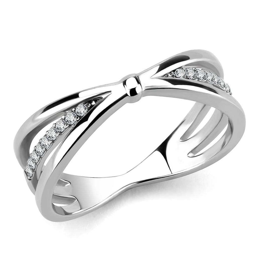 DA239 - High polished (no plating) Stainless Steel Ring with AAA Grade CZ in Clear - Alamode - Flyclothing LLC