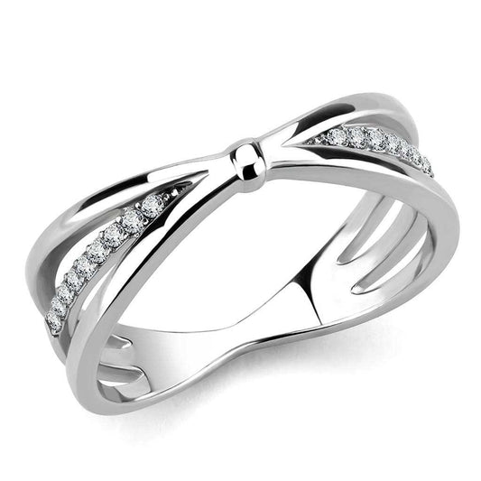 DA239 - High polished (no plating) Stainless Steel Ring with AAA Grade CZ in Clear - Alamode - Flyclothing LLC