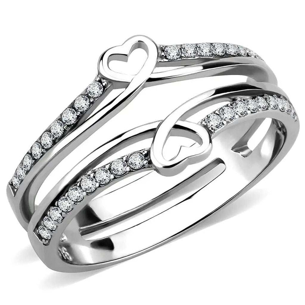 DA242 - High polished (no plating) Stainless Steel Ring with AAA Grade CZ in Clear - Alamode - Flyclothing LLC