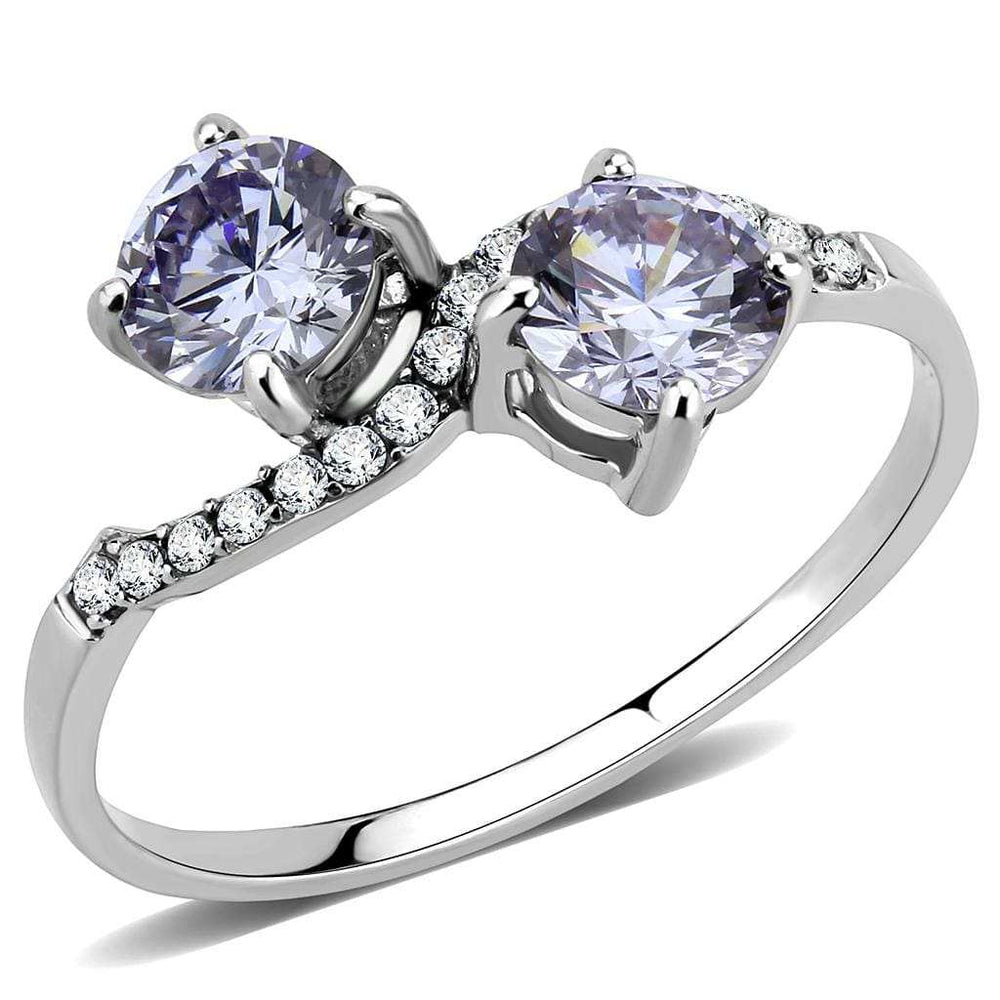 DA244 - High polished (no plating) Stainless Steel Ring with AAA Grade CZ in Light Amethyst - Alamode - Flyclothing LLC