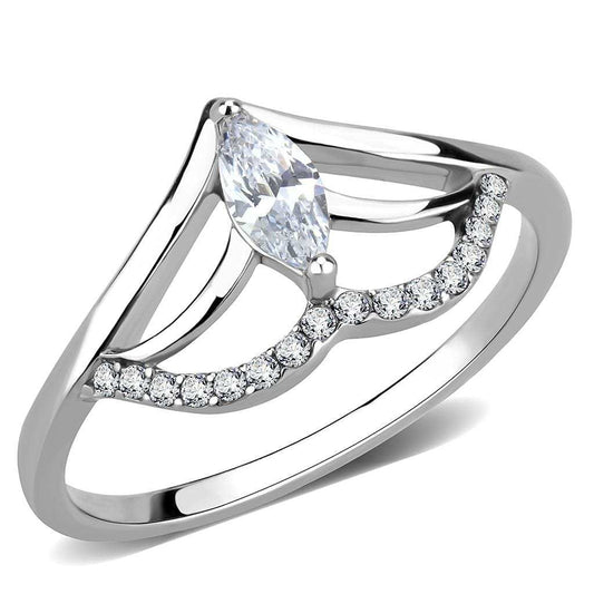 DA248 - High polished (no plating) Stainless Steel Ring with AAA Grade CZ in Clear - Alamode - Flyclothing LLC